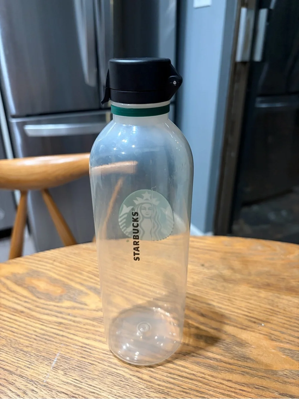 Starbucks Clear Water Bottle with Green Logo and Black Cap